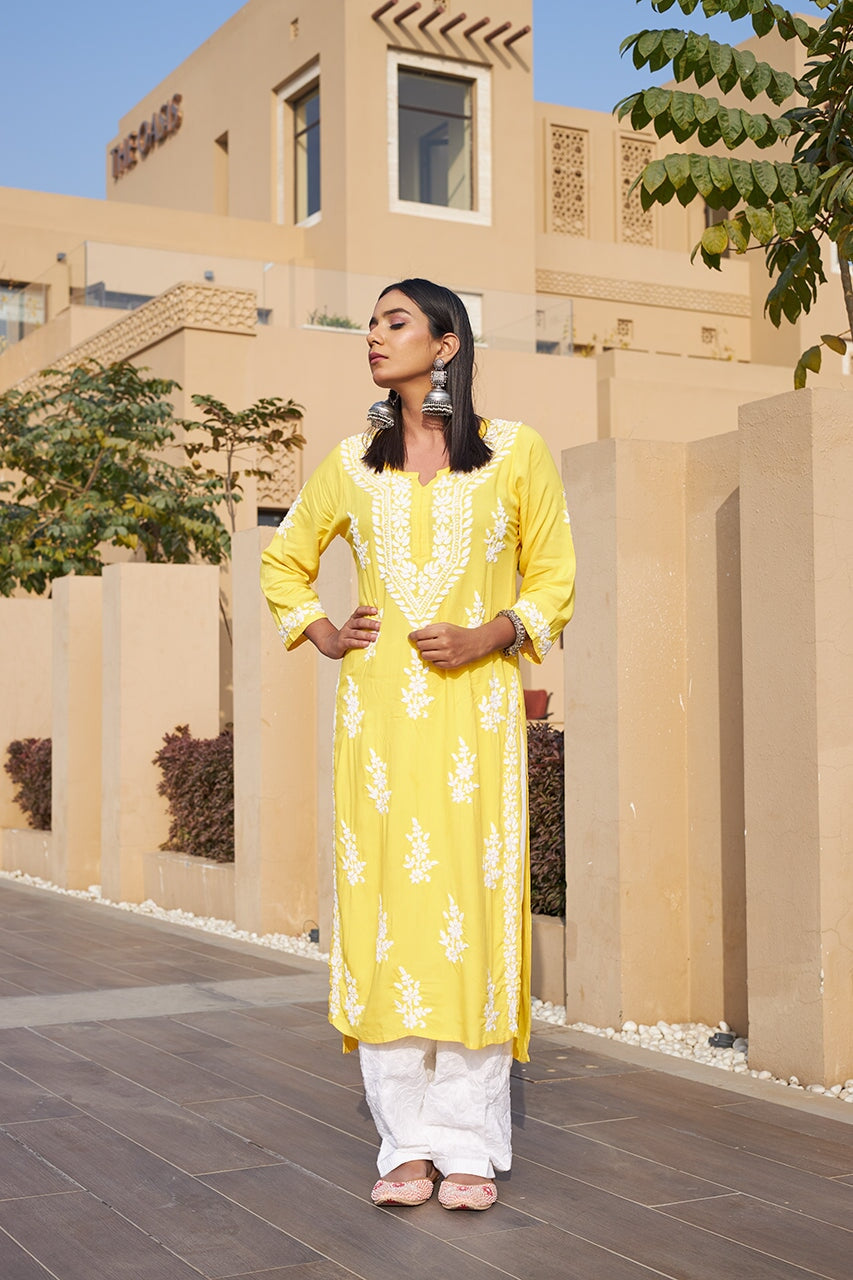 Liya rayon kurta RangrezaEthnic Yellow XS 