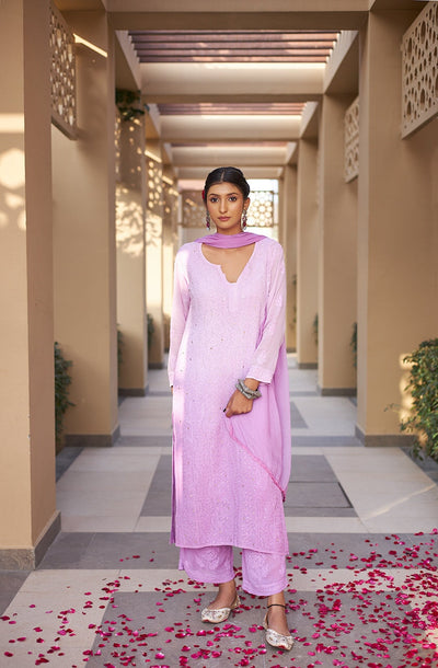 Zuri pure georgette kurta and palazzo set with dupatta and inner(Set of 4) RangrezaEthnic 