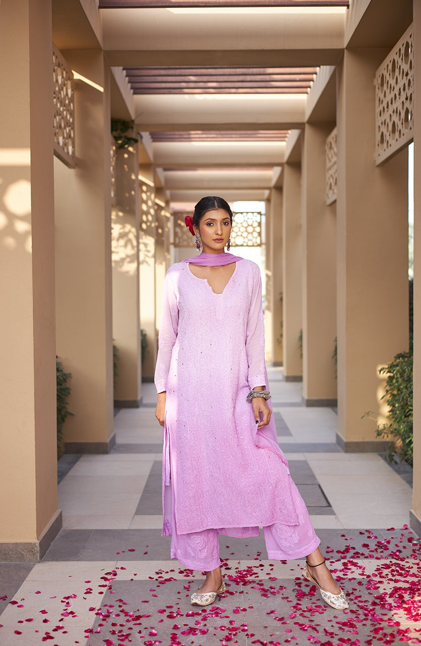 Zuri pure georgette kurta and palazzo set with dupatta and inner(Set of 4) RangrezaEthnic 