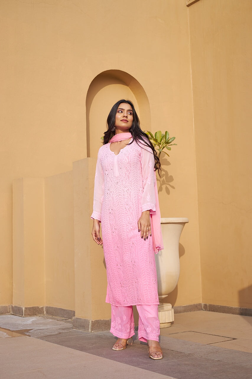 Zuri pure georgette kurta and palazzo set with dupatta and inner(Set of 4) RangrezaEthnic 