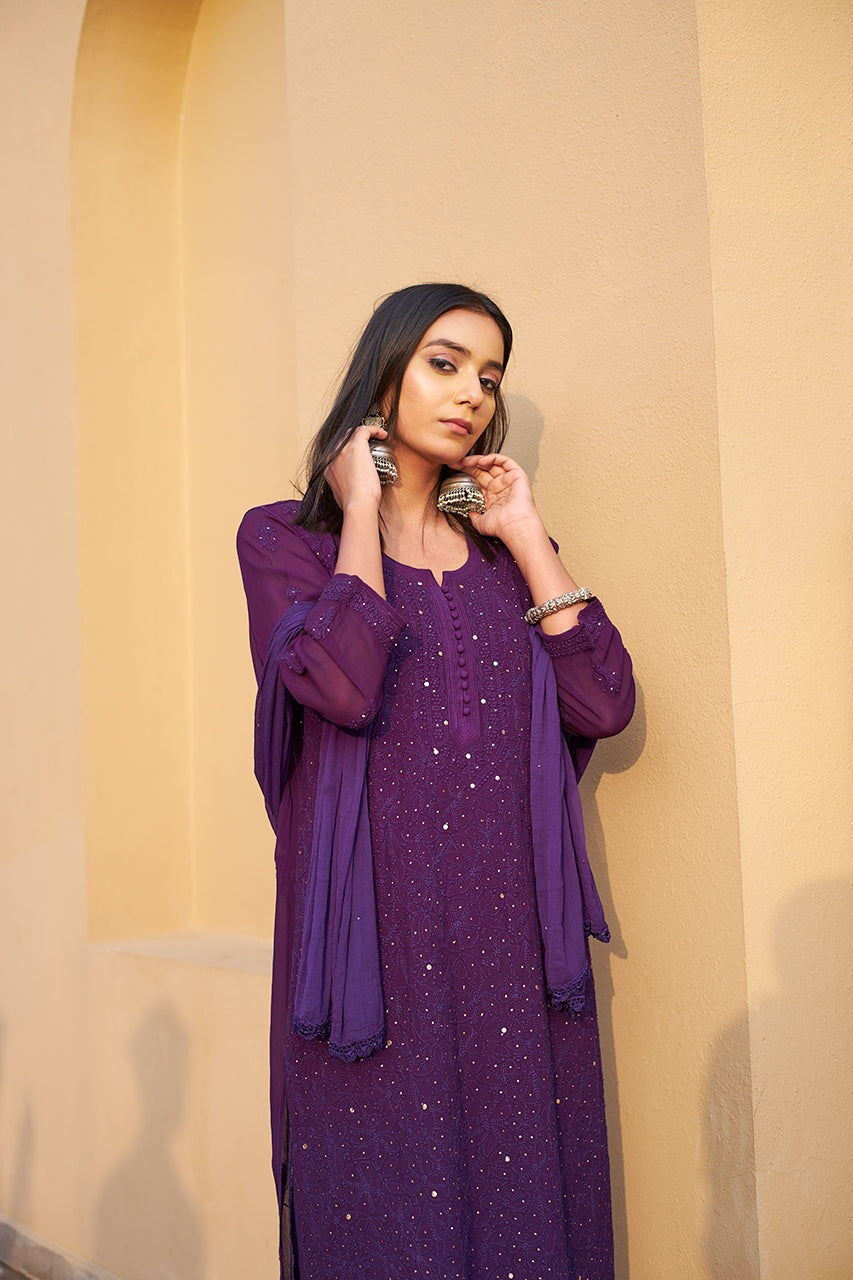 Noori pure georgette kurta and inner (Set of 2) RangrezaEthnic Purple XS 