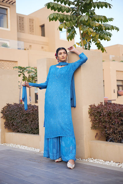 Noori pure georgette kurta and inner (Set of 2) RangrezaEthnic Blue XS 