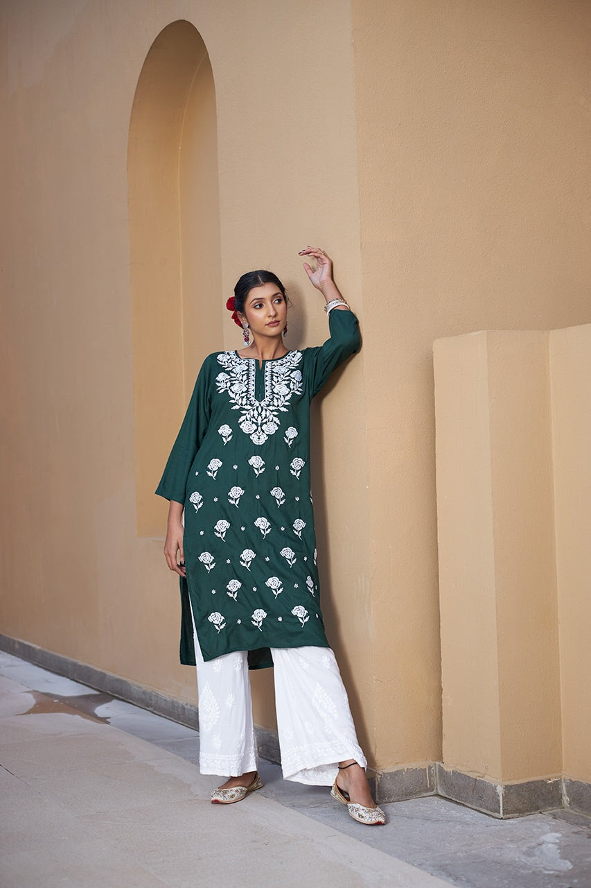 Zaina rayon kurta RangrezaEthnic Green XS 