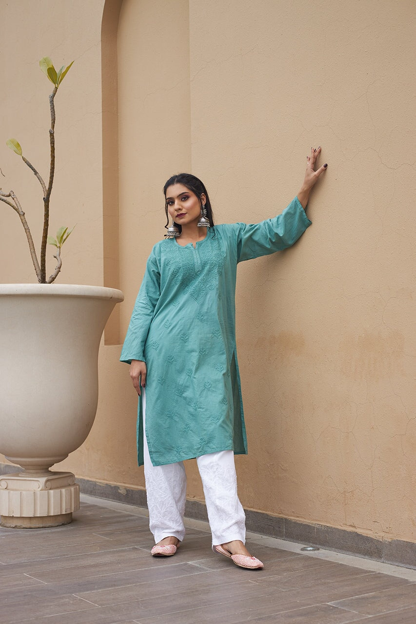 Zubaida cotton kurta RangrezaEthnic Teal XS 