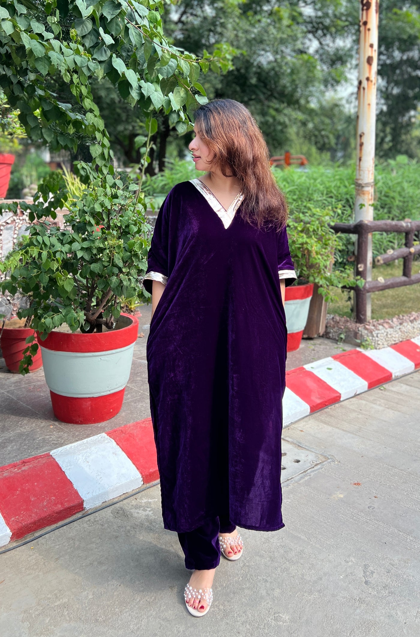 Berry Velvet Kurta Set