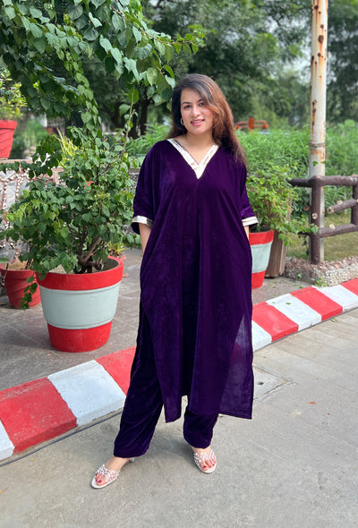 Berry Velvet Kurta Set