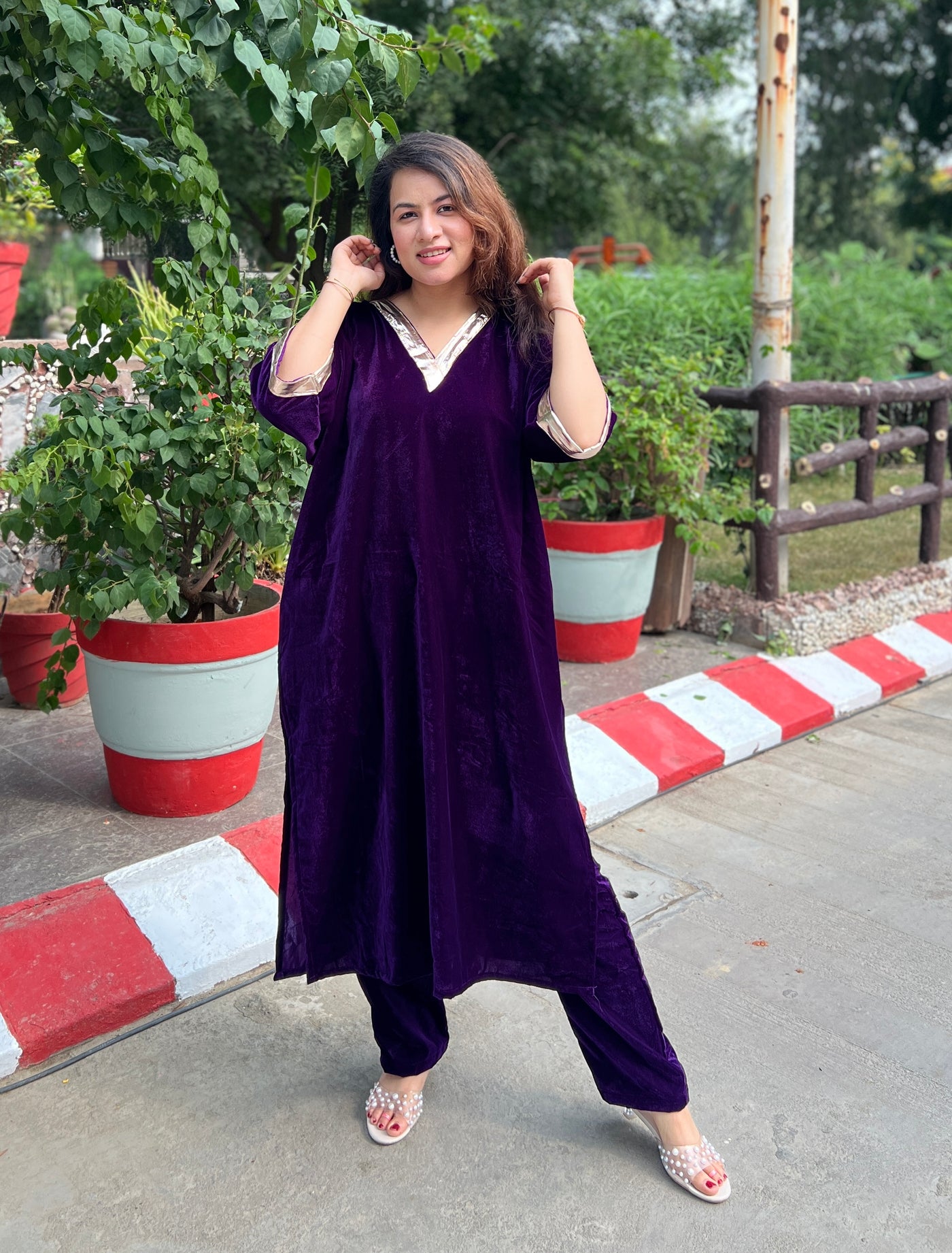 Berry Velvet Kurta Set