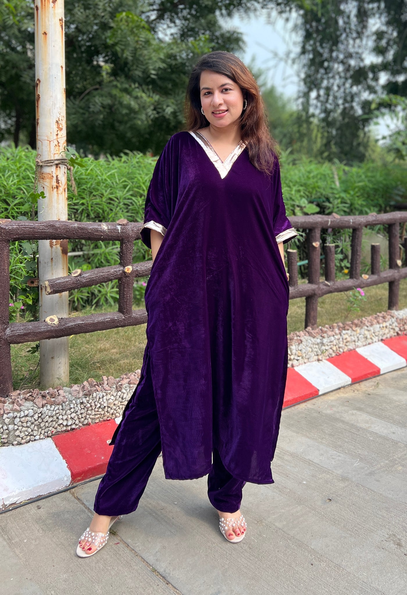Berry Velvet Kurta Set