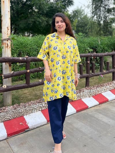 Yellow handblock shirt set