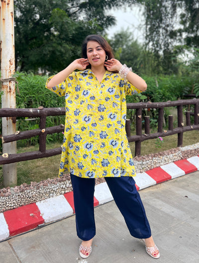 Yellow handblock shirt set