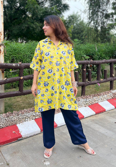 Yellow handblock shirt set