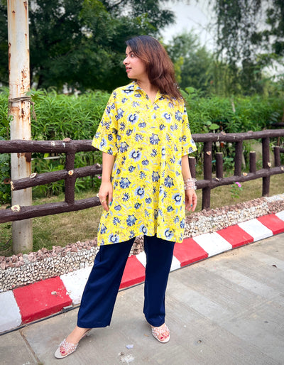 Yellow handblock shirt set