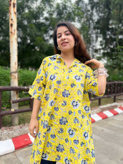 Yellow handblock shirt set