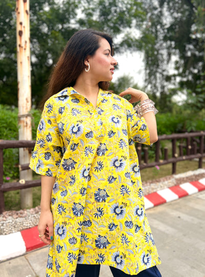 Yellow handblock shirt set