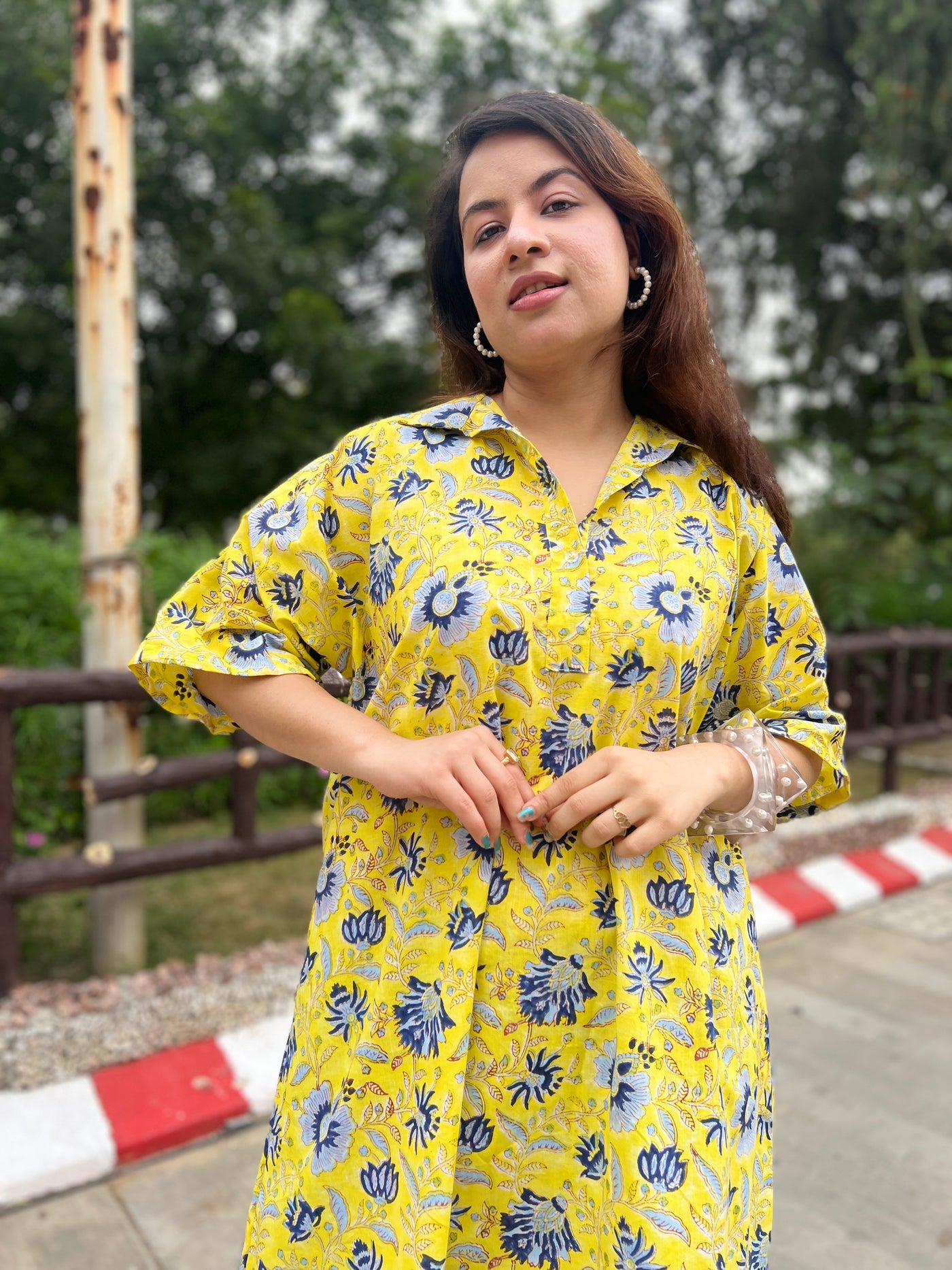 Yellow handblock shirt set