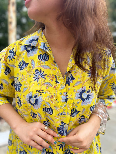 Yellow handblock shirt set