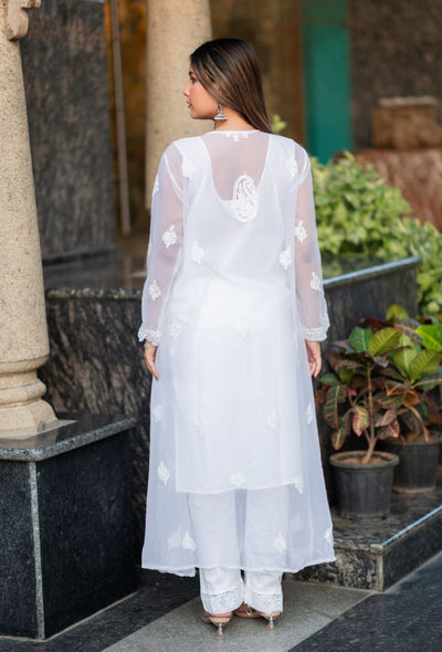 Ruhani georgette angrakaha with inner and lace pants(Set of 3)