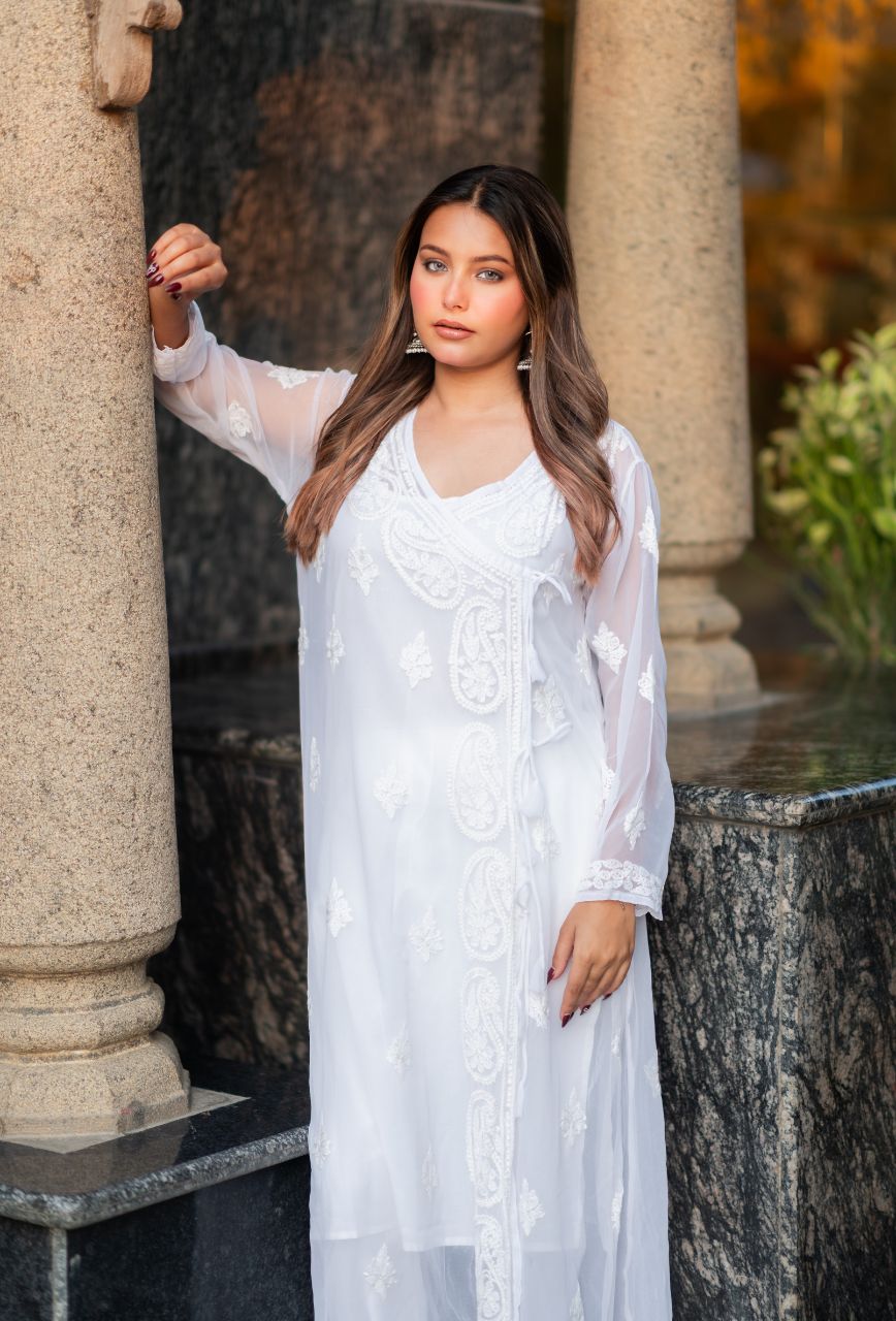 Ruhani georgette angrakaha with inner and lace pants(Set of 3)