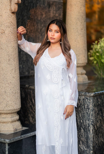 Ruhani georgette angrakaha with inner and lace pants(Set of 3)