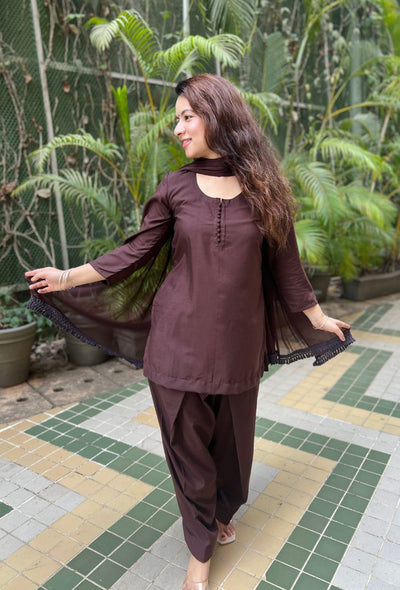 Mocha brown potli farsi salwar set
