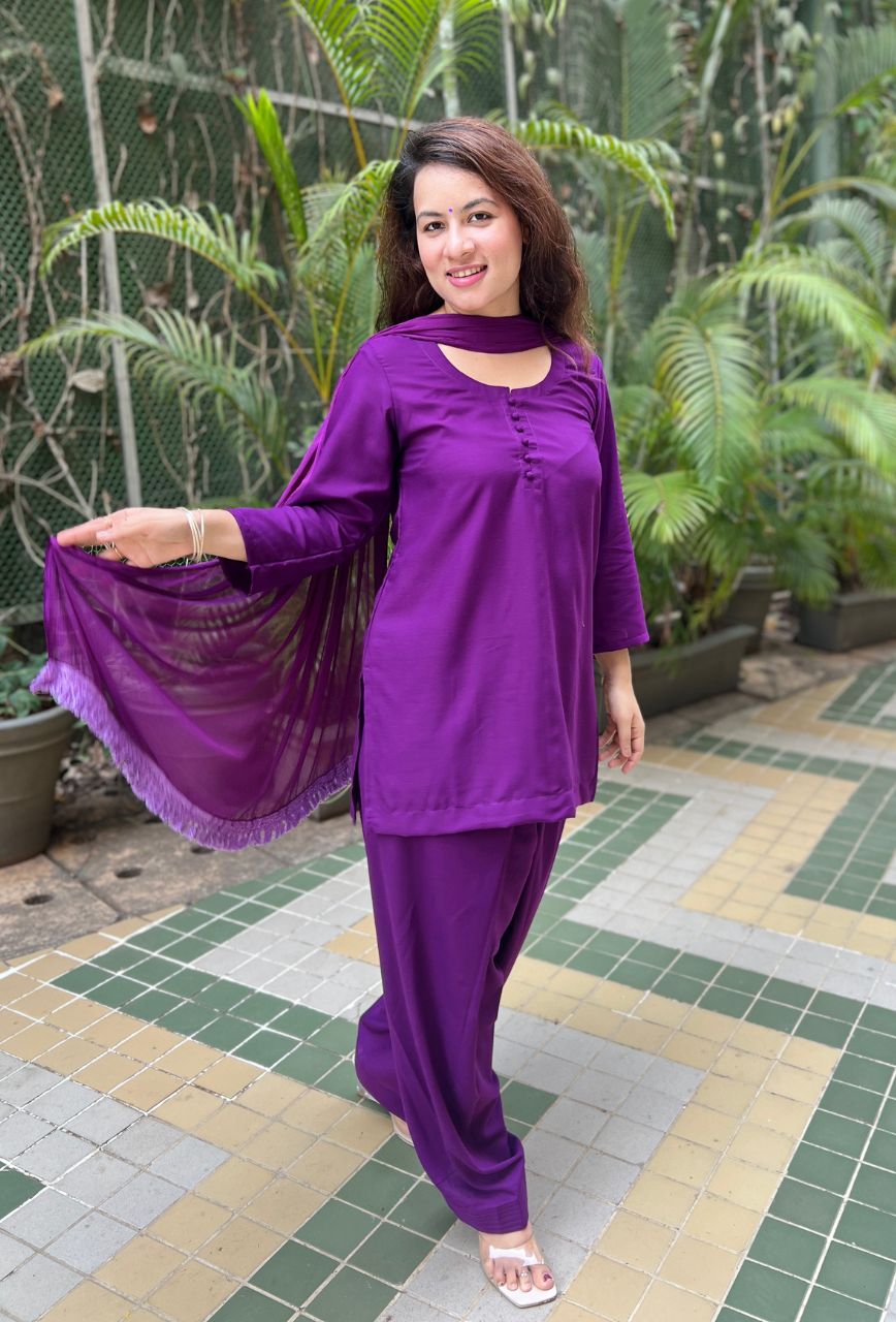 Purple Danish Jain Kurta Pajama As Photo Embroidered Designer Gown