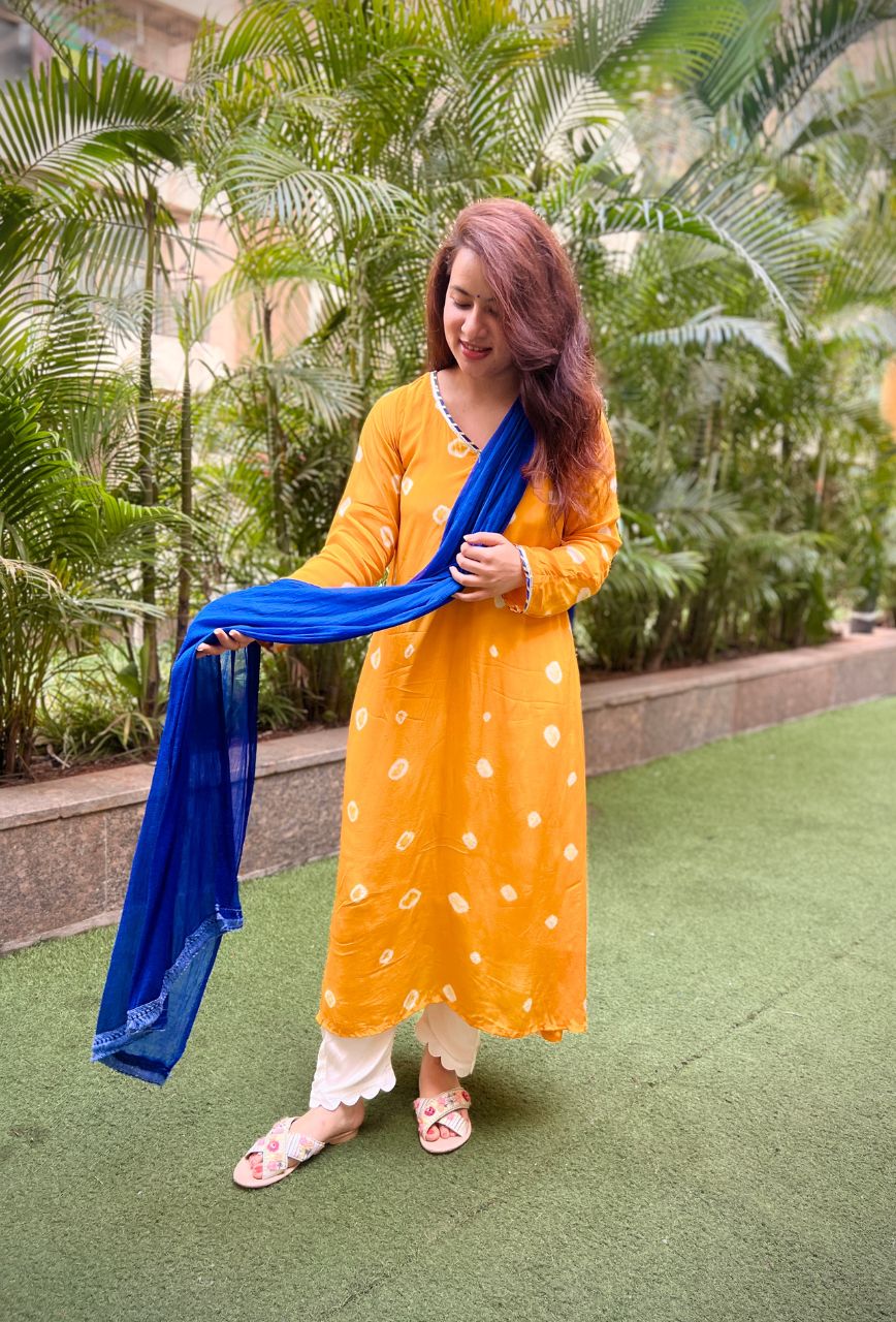 Yellow tye dye kurta set