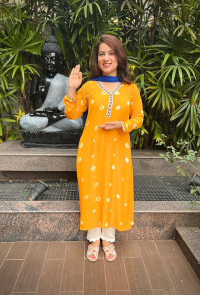 Yellow tye dye kurta set