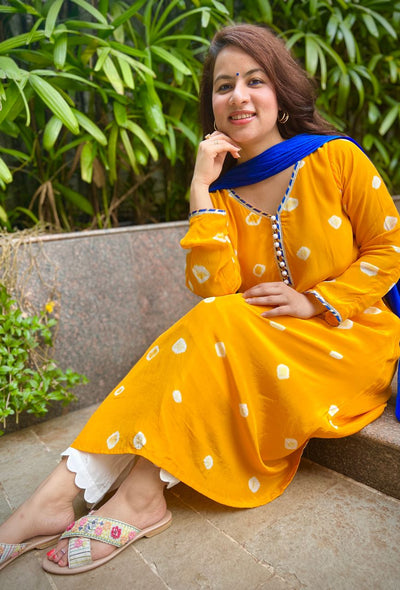 Yellow tye dye kurta set