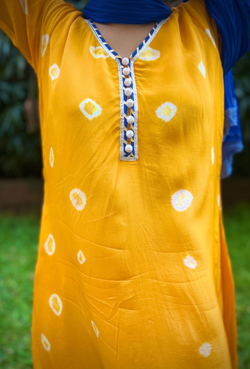 Yellow tye dye kurta set