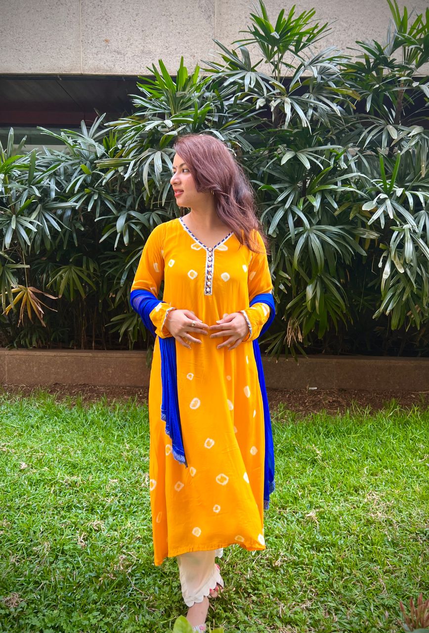 Yellow tye dye kurta set