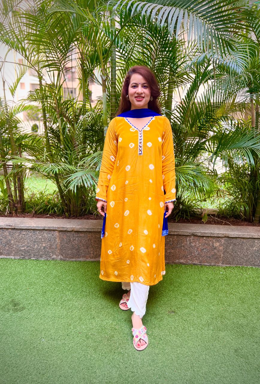 Yellow tye dye kurta set