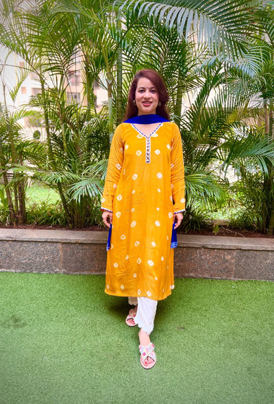 Yellow tye dye kurta set