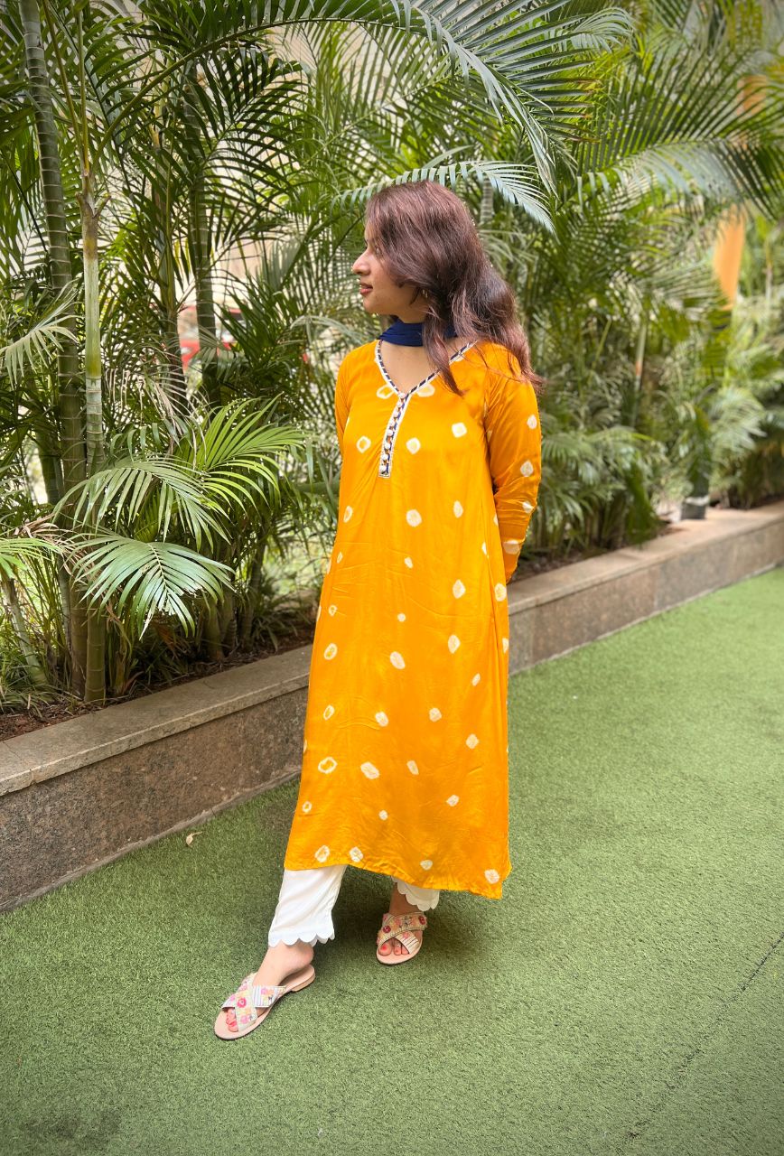 Yellow tye dye kurta set