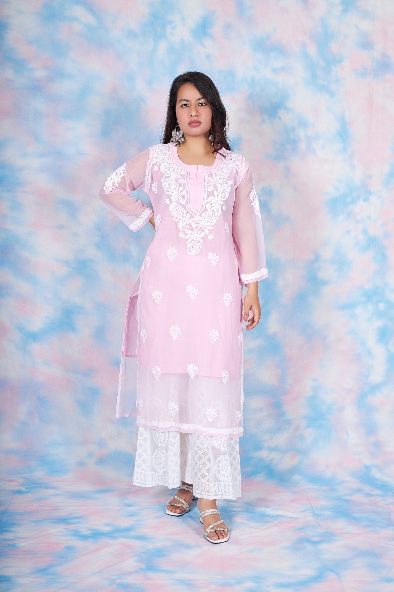 Lily georgette kurta with inner (Set of 2) RangrezEthnic Baby pink XS 