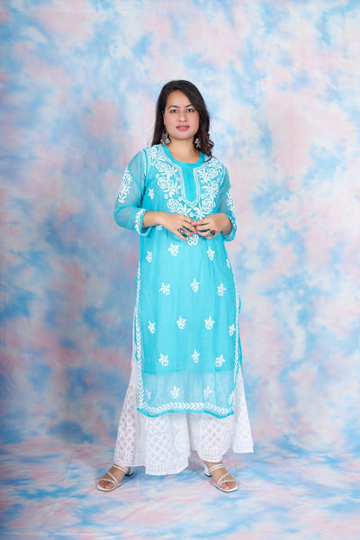 Lily georgette kurta with inner (Set of 2) RangrezEthnic Sky blue XS 