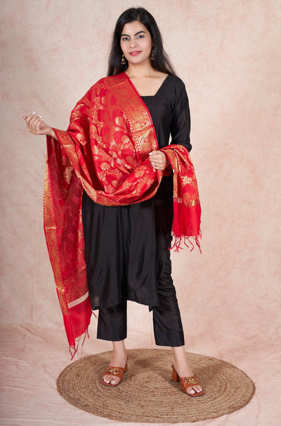 Ruzi banarasi silk dupatta RangrezEthnic Red 