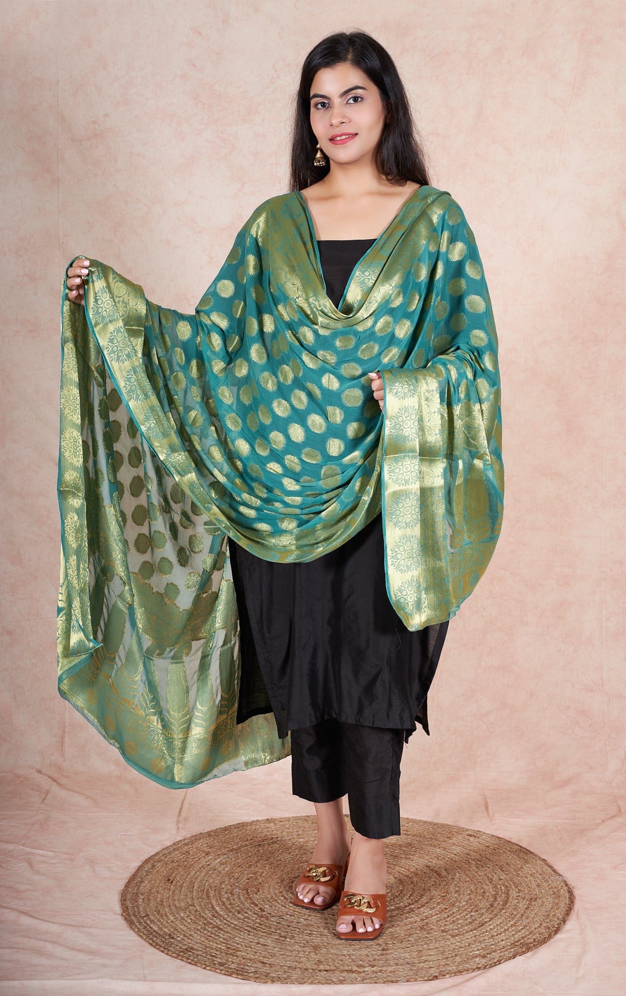 Raina banarsi chiffon dupatta RangrezEthnic Teal 