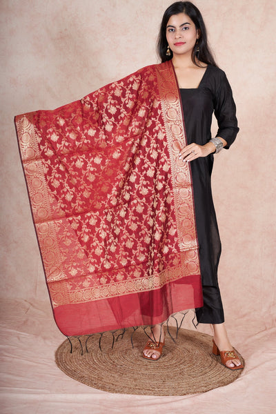 Ruzi banarasi silk dupatta RangrezEthnic Maroon 