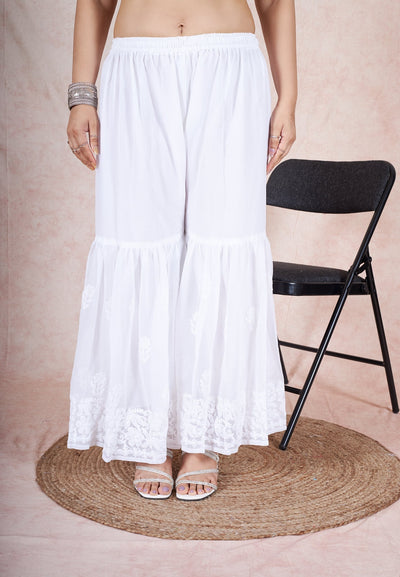 Chiffon mid flair palazzo RangrezEthnic White Free size(XS-3XL) 