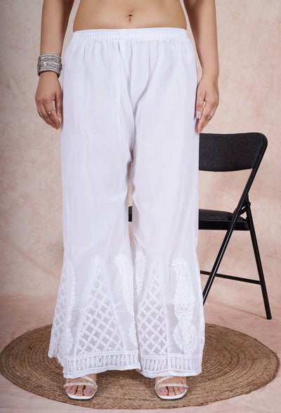 Chiffon bottom flair palazzo RangrezEthnic White Free size(XS-3XL) 