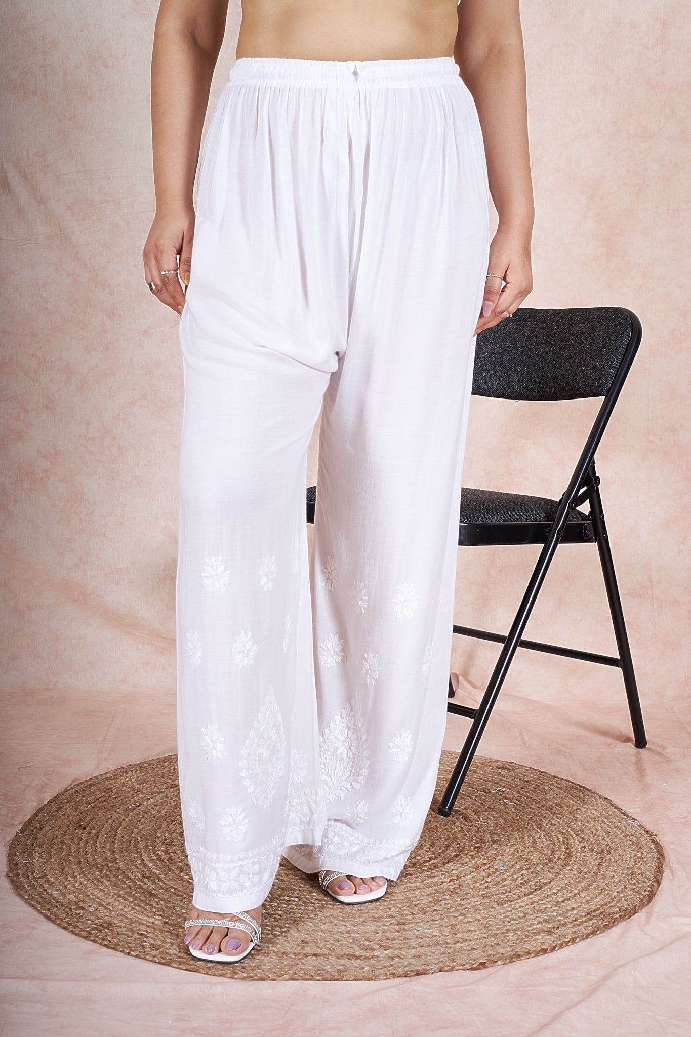 Rayon palazzo RangrezEthnic White Free size(XS-L) 