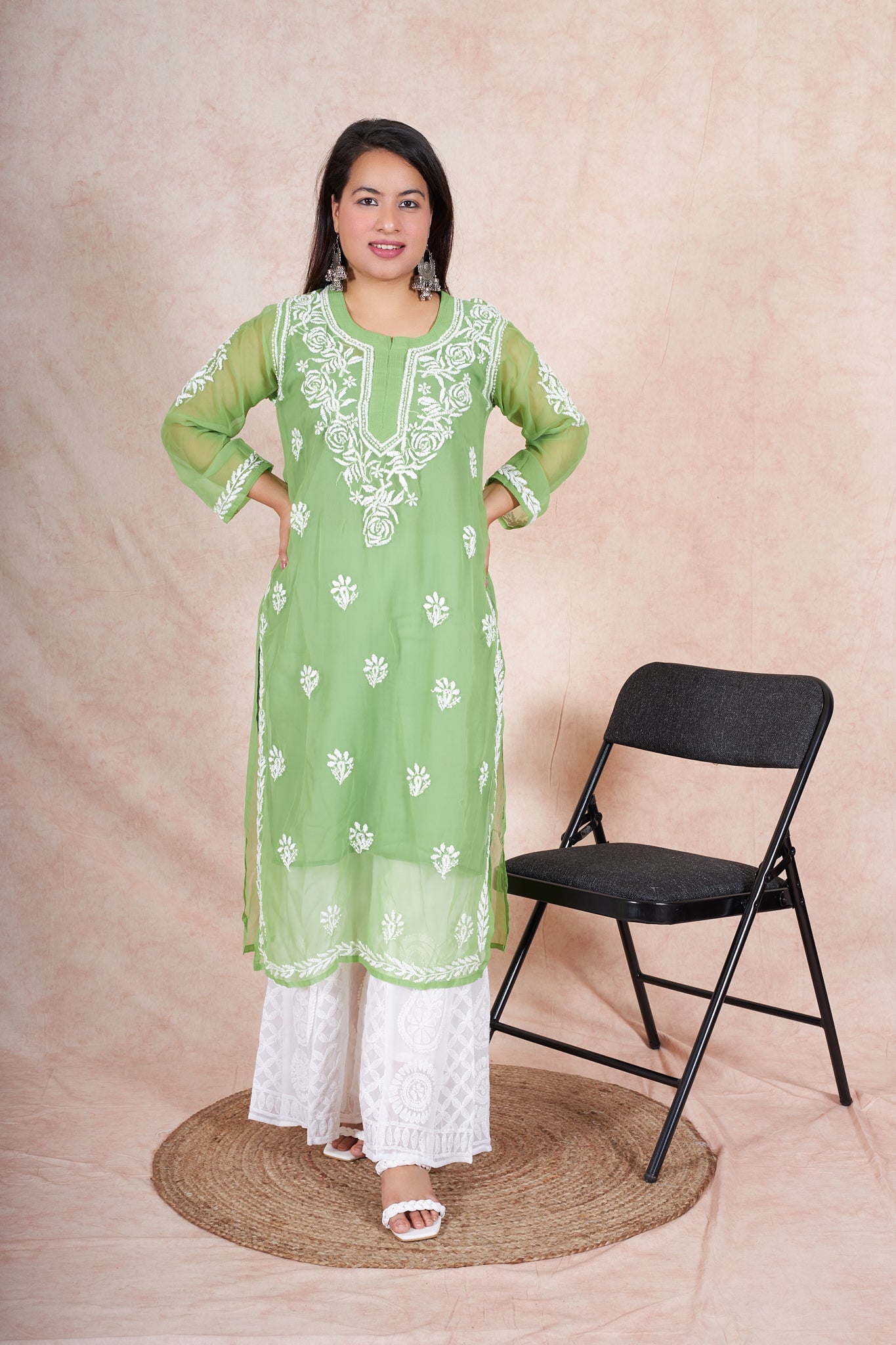 Lily georgette kurta with inner (Set of 2) RangrezEthnic Light green XS 