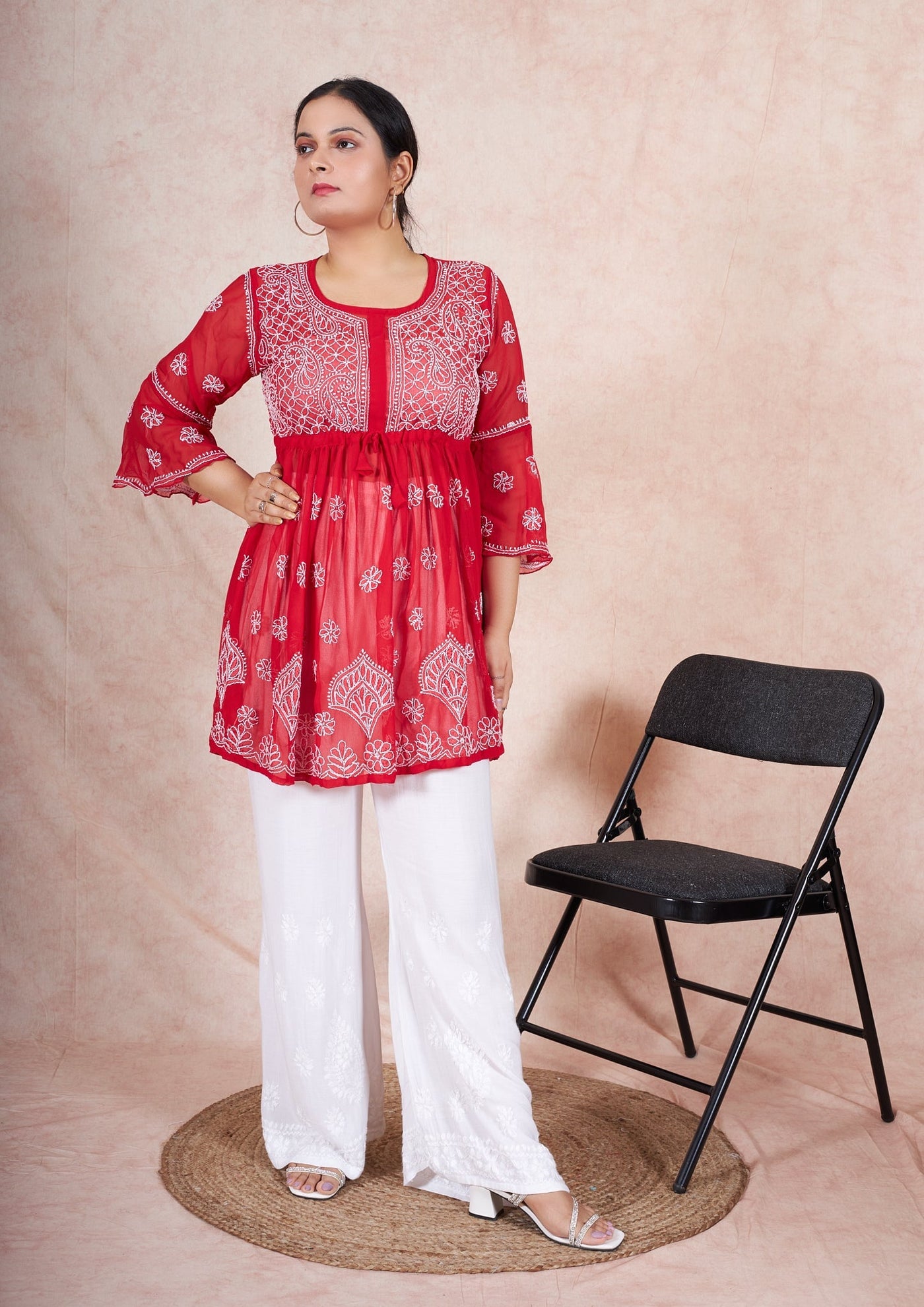 Anam georgette tunic RangrezEthnic Red XS 