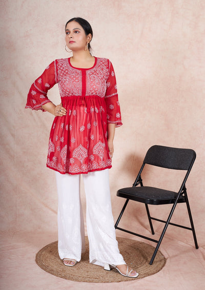 Anam georgette tunic RangrezEthnic Red XS 