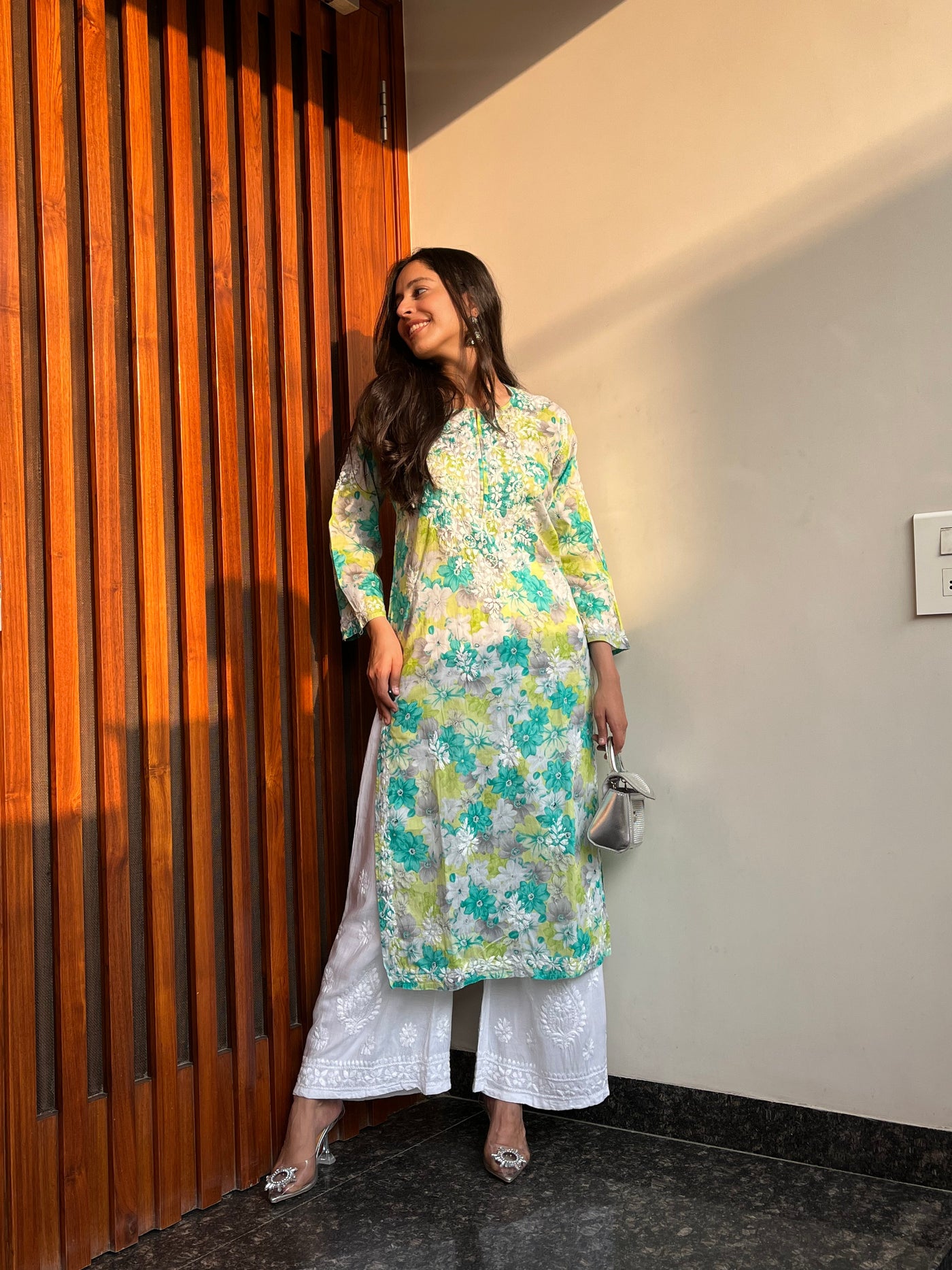 Leela chikankari mulmul kurta RangrezaEthnic Green XS 