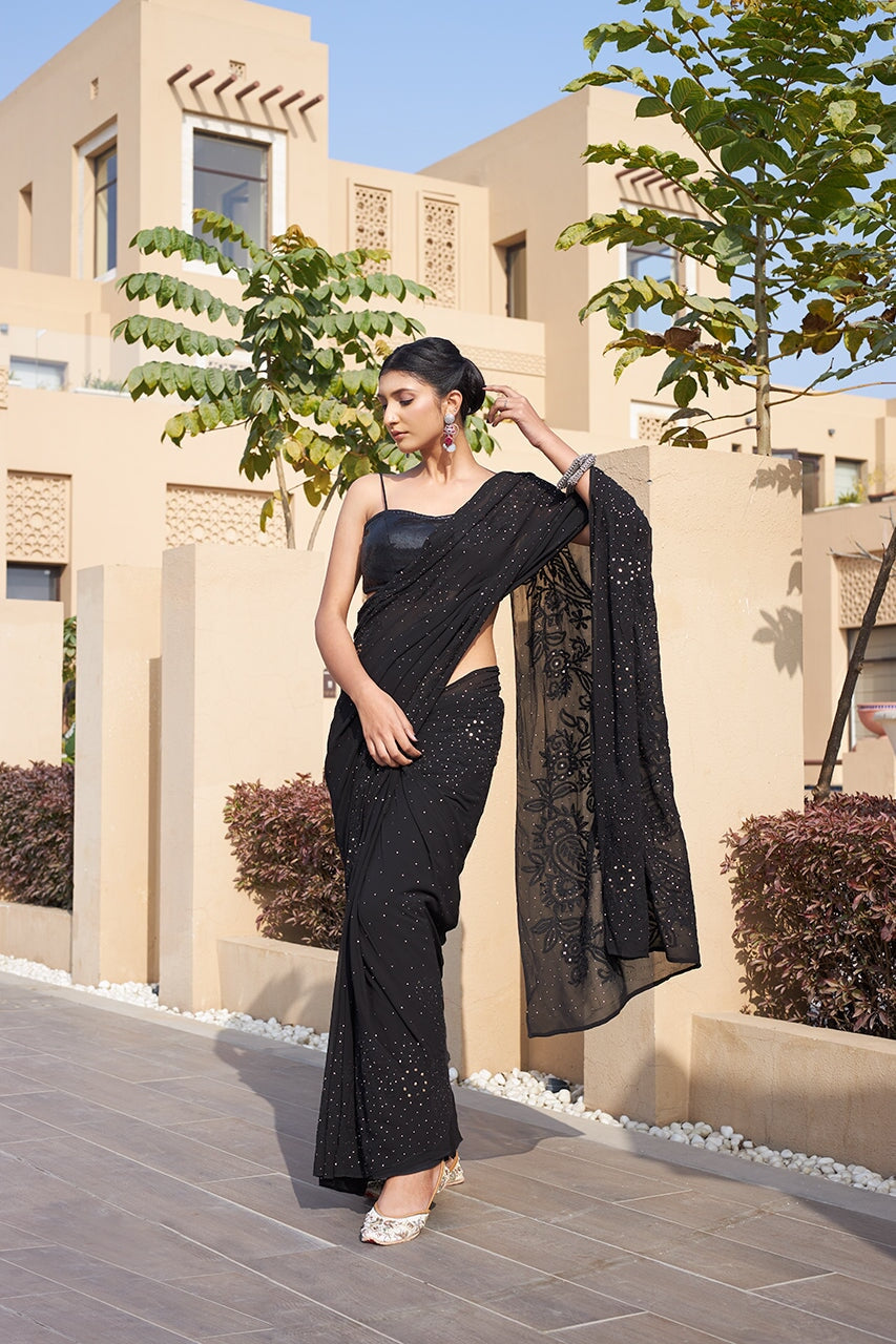 Suhana pure georgette black saree RangrezaEthnic On size 