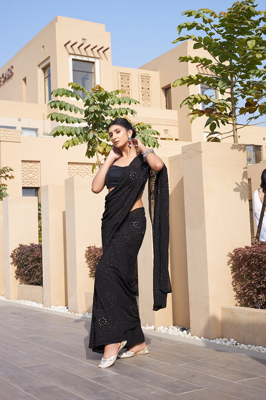 Suhana pure georgette black saree RangrezaEthnic 