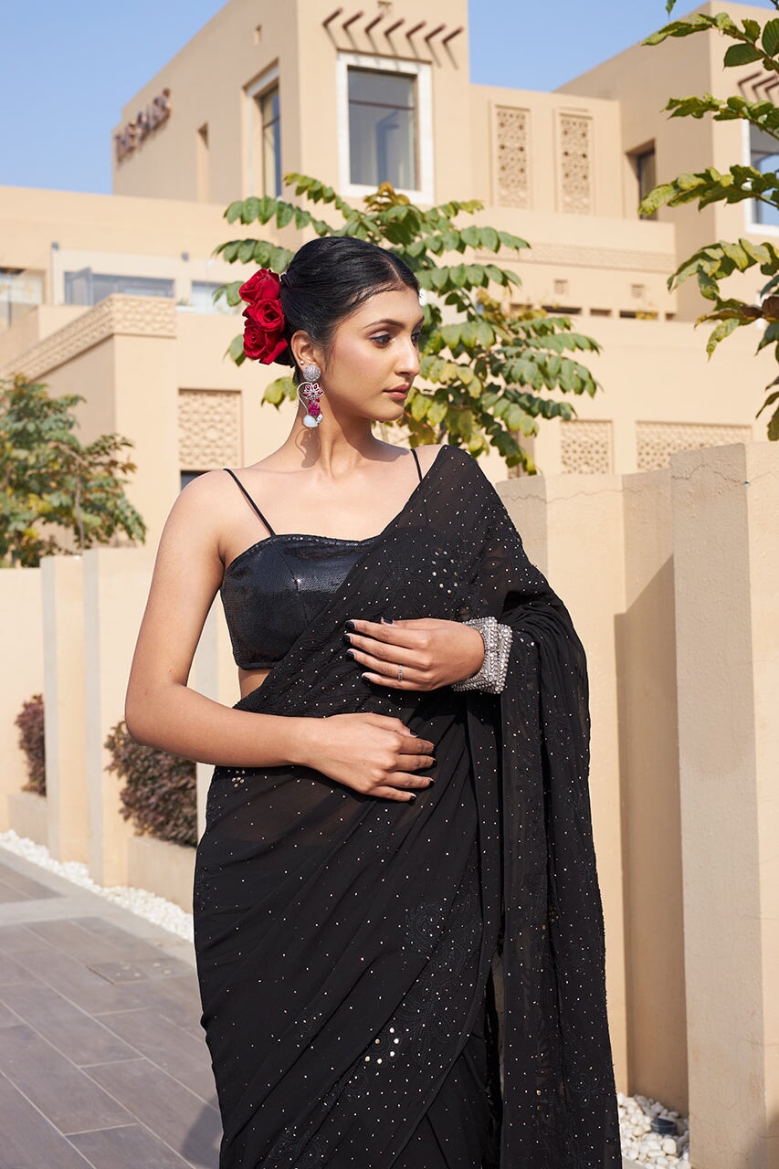 Suhana pure georgette black saree RangrezaEthnic 