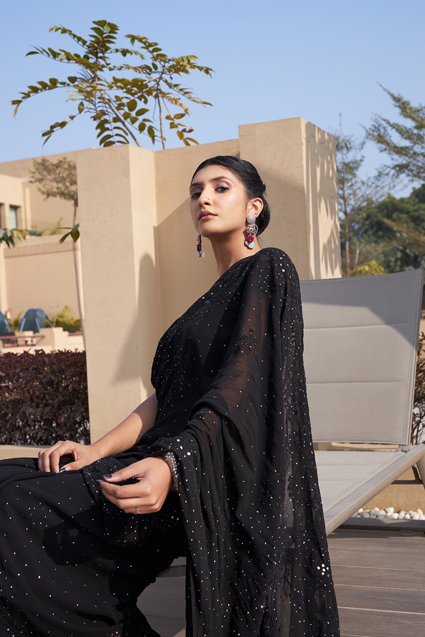 Suhana pure georgette black saree RangrezaEthnic 