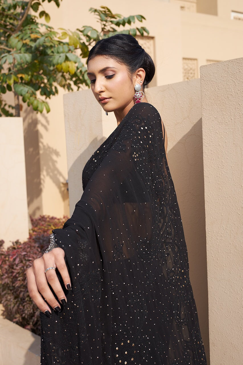 Suhana pure georgette black saree RangrezaEthnic 